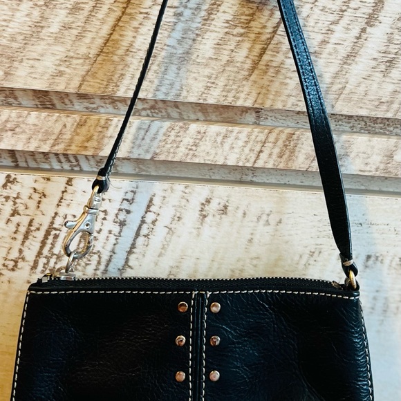 Michael Kors Black Leather and embossed Silver Button Wristlet Vintage - Picture 7 of 16